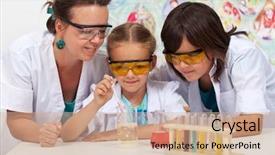  Presentation with simple chemistry - Slides enhanced with measurement knowledge - kids in chemistry class background and a coral colored foreground