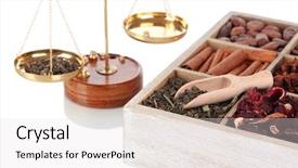  Presentation with tea - PPT theme with measurement knowledge - sale of tea and spices background and a light gray colored foreground