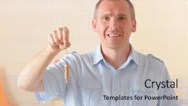  Presentation with wooden - Theme consisting of measurement psychology - man dowser using wooden pendulum background and a light gray colored foreground
