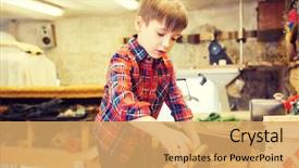  Presentation with children - Colorful presentation theme enhanced with measurement school - children profession carpentry woodwork backdrop and a yellow colored foreground