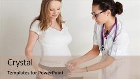  Presentation with pregnant woman doctor - Cool new slides with measures belly of the pregnant backdrop and a coral colored foreground