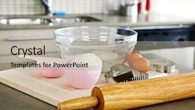  Presentation with baking utensils - Cool new slides with measuring cups - cookie baking utensils and ingredients backdrop and a mint green colored foreground