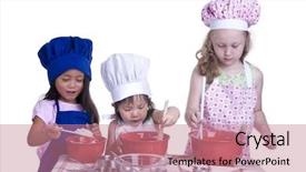  Presentation with diverse group of children - Presentation theme having measuring cups - group of children cooking up background and a  colored foreground