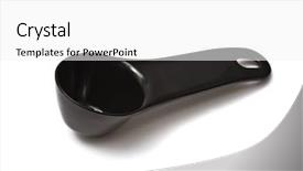  Presentation with black 3d plastic print texture - Presentation theme with measuring cups spoon - black plastic coffee scoop isolated background and a white colored foreground