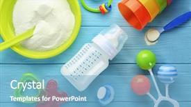  Presentation with baby formula - PPT layouts having measuring cups spoon - composition with baby milk formula background and a light blue colored foreground