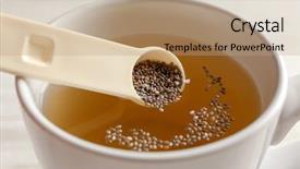  Presentation with organic dry chia seeds - Cool new slides with measuring cups spoon - pouring chia seeds into cup backdrop and a coral colored foreground