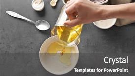  Presentation with taco - Beautiful slide deck featuring measuring cups spoon - woman preparing sauce for fish backdrop and a dark gray colored foreground