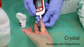  Presentation with blood test - Presentation having measuring glucose level blood test background and a seafoam green colored foreground