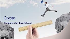  Presentation with successful - Slide deck enhanced with crack bridge - young successful businessman jumping background and a sky blue colored foreground