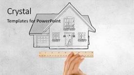  Presentation with measuring - PPT theme consisting of measuring house model with ruler background and a light gray colored foreground