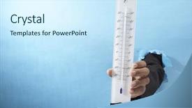  Presentation with hand holding puzzle piece - Audience pleasing PPT layouts consisting of measuring impact - hand holding thermometer backdrop and a  colored foreground