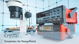  Presentation with physics laboratory - Colorful slide deck enhanced with measuring-instruments-in-a-modern backdrop and a light blue colored foreground