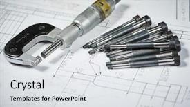  Presentation with measuring - Presentation design enhanced with mechanical measurment - metalworking industry and machining details background and a light gray colored foreground