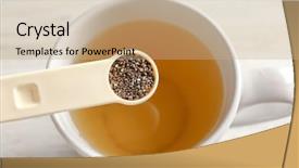  Presentation with organic dry chia seeds - Theme having measuring scoop with chia seeds background and a coral colored foreground