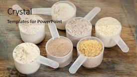  Presentation with brown rice - Presentation theme featuring measuring scoops of gluten free background and a coral colored foreground