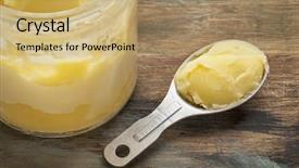  Presentation with clarified butter - Slide set with measuring tablespoon of ghee background and a coral colored foreground