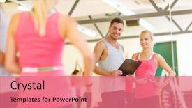  Presentation with tape measure - PPT layouts having measuring waist - fitness sport training diet gym background and a coral colored foreground