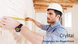  Presentation with builder - PPT theme with measuring wall using yellow type background and a lemonade colored foreground