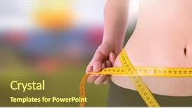  Presentation with weight loss woman showing - PPT theme consisting of composite of woman measuring weight background and a  colored foreground