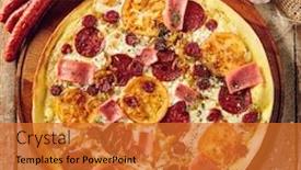  Presentation with tomato - Beautiful PPT layouts featuring meat-and-tomato-pizza backdrop and a gold colored foreground