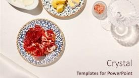  Presentation with white plate - PPT layouts enhanced with meat-antipasti-on-ceramic-plate background and a lemonade colored foreground