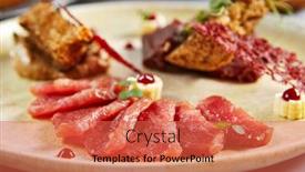  Presentation with restaurant menu - Cool new presentation theme with meat-appetizer-in-beige-ceramic backdrop and a red colored foreground