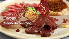  Presentation with restaurant menu - PPT theme enhanced with meat-appetizer-in-beige-ceramic background and a tawny brown colored foreground