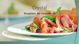  Presentation with banquet - Amazing presentation design having meat-appetizer-on-the-banquet backdrop and a coral colored foreground