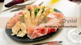  Presentation with appetizer - Presentation theme consisting of meat-appetizer-with-cheese background and a coral colored foreground