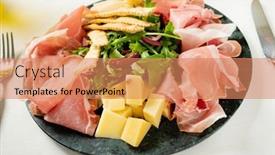  Presentation with appetizer - PPT layouts featuring meat-appetizer-with-cheese background and a coral colored foreground