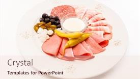  Presentation with appetizer - Beautiful PPT theme featuring meat appetizer backdrop and a lemonade colored foreground