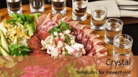  Presentation with appetizer - Cool new slide set with food appetizers - meat appetizer backdrop and a coral colored foreground