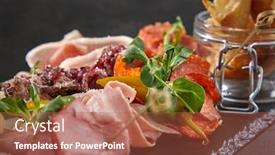  Presentation with appetizers - Beautiful slide deck featuring meat-appetizers-on-the-black backdrop and a red colored foreground