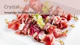  Presentation with appetizers - Cool new slides with meat-appetizers-on-the-white backdrop and a coral colored foreground