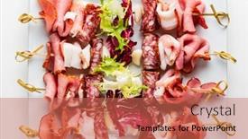  Presentation with appetizers - Theme enhanced with meat-appetizers-on-the-white background and a coral colored foreground