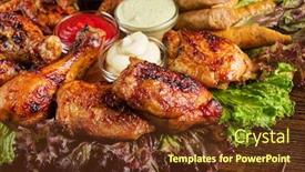  Presentation with appetizers - Slide deck with meat-appetizers-on-the-wooden background and a tawny brown colored foreground