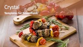  Presentation with vegetable cutting board - Slides consisting of meat balls and vegetable background and a coral colored foreground