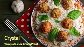  Presentation with tomato - Amazing slides having meat balls in tomato sauce with boiled rice and lentil wooden spoon on wooden background backdrop and a wine colored foreground