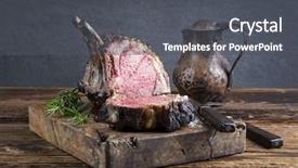  Presentation with barbecue - Slide set with meat butcher - dry aged barbecue rib background and a dark gray colored foreground