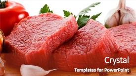  Presentation with raw meat beef veal shank - Slides consisting of meat butcher - raw beef on cutting board background and a crimson colored foreground