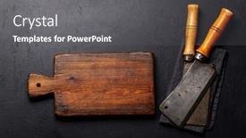  Presentation with butcher - PPT layouts having meat-butcher-knifes-and-cutting background and a gray colored foreground