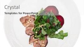  Presentation with white plate - Audience pleasing slide deck consisting of meat-carpaccio-on-plate-isolated backdrop and a white colored foreground