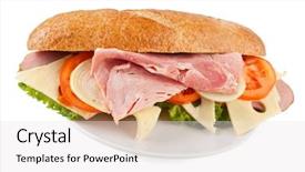  Presentation with white plate - Cool new slides with meat cheese and vegetables sandwich backdrop and a white colored foreground