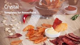  Presentation with pumpkin seeds - Colorful presentation design enhanced with food biltong - meat chips on a plate backdrop and a coral colored foreground