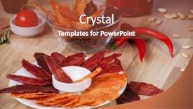  Presentation with pumpkin seeds - Presentation theme consisting of meat chips on a plate with pepper pumpkin seeds and pepper background and a tawny brown colored foreground
