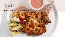  Presentation with meat food - Presentation featuring meat-chop-in-crispy-breading background and a lemonade colored foreground