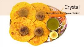  Presentation with octopus on isolated white - Audience pleasing theme consisting of meat consumption - roti and side sdish isolated backdrop and a gold colored foreground