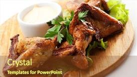  Presentation with hot sauce - Beautiful presentation featuring meat dishes - grilled chicken wing backdrop and a tawny brown colored foreground