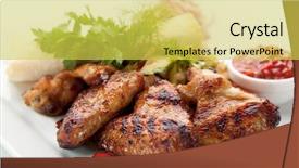  Presentation with hot sauce - Theme featuring meat dishes - grilled chicken wing background and a yellow colored foreground
