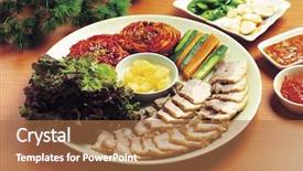  Presentation with meat food - PPT theme consisting of meat dishes in korea background and a coral colored foreground
